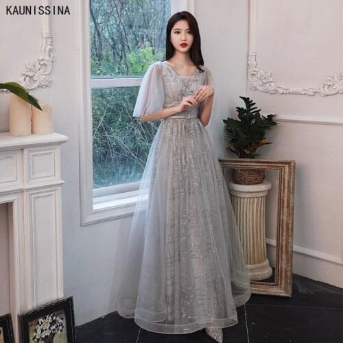 KAUNISSINA Prom Dresses Evening Gown Women Long A-Line Celebrity Party Dress Elegant Half Sleeve Shining Banquet Formal Vestidos