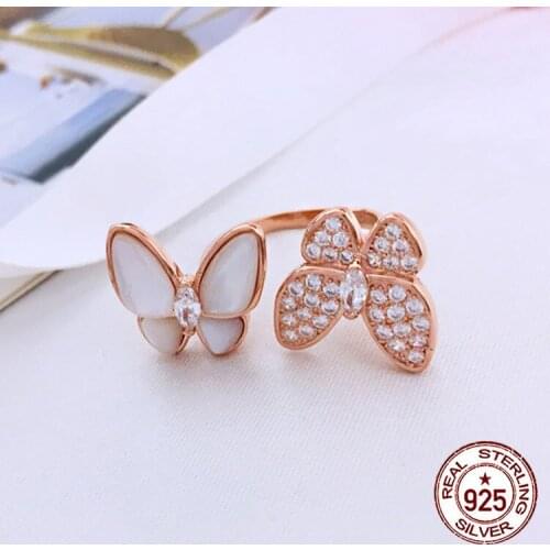 S925 Ring Personality Fashion Classic Double Butterfly Inlaid Hao Shi Style Temperament Couple Lady Jewelry new hot