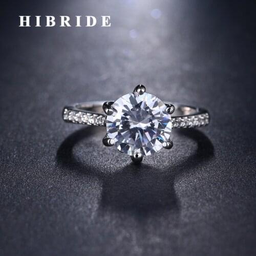 HIBRIDE 3 colors Round Cubic Zircon Rings Women Wedding Bridal Ring Gifts anillos mujer R-169