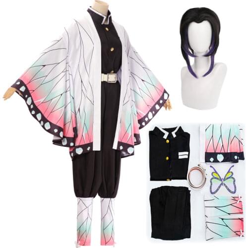 Anime Demon Slayer Kimetsu No Yaiba Cosplay Costume Kimono Kochou Shinobu Suit Uniforms Costumes Wig Child Adult Party