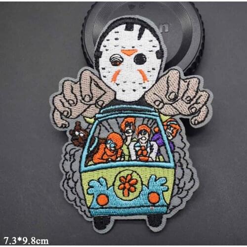 Scream Team Bus Childs Play Bride of Chucky Scary Movie Jason Freddy Iron On Embroidered Clothes Patches For Clothing