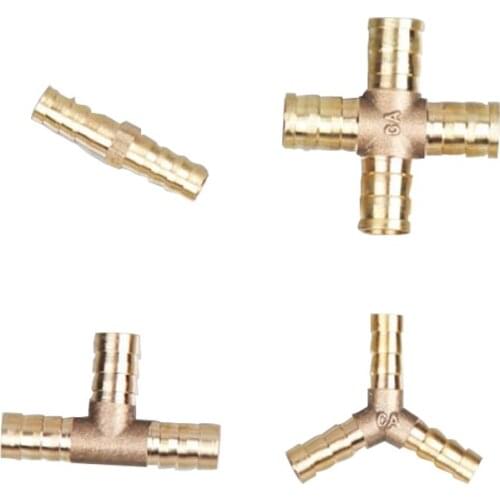 Brass Barb Pipe Fitting 3 4 Way T Y Straight Elbow Hose Barb 6 8 10 12 14 16 19mm Copper Barbed Connector Joint Coupler Adapter