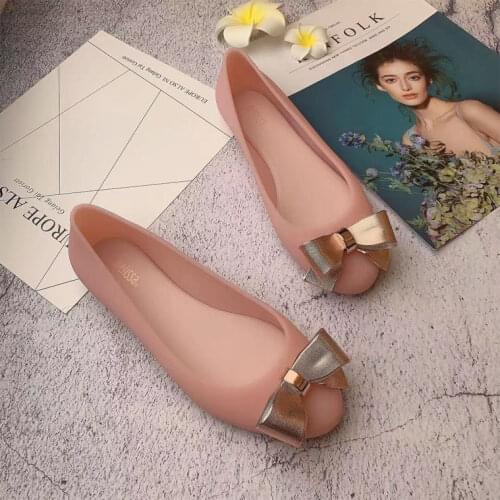Melissa Women Fashion Comfortable Soft Jelly Flat Shoes Lady Waterproof Bow Tie Flats Cute Sweet Shoes Zapatos Planos De Mujer