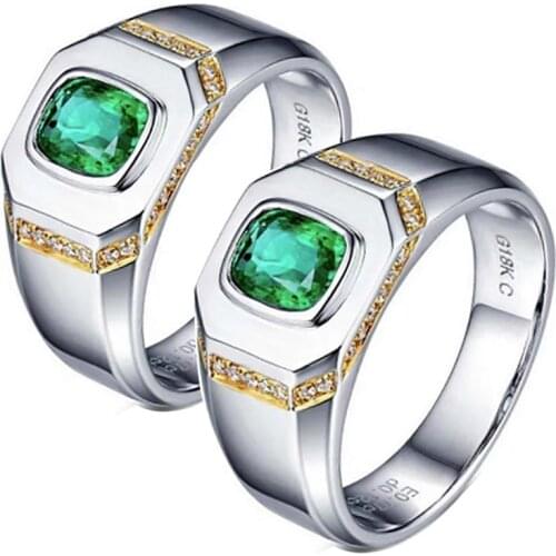 Fashion Jewelry Two-tone Silver Color Inlaid Green Crystal Rhinestone Zircon Ring for Women Party Jewelry Ring Size 6-10
