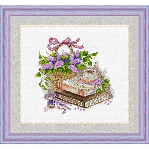 Precisely Printed FishxxCross Stitch Kit S301 Wisteria Flower Basket and Coffee Hand-embroidered Restaurant