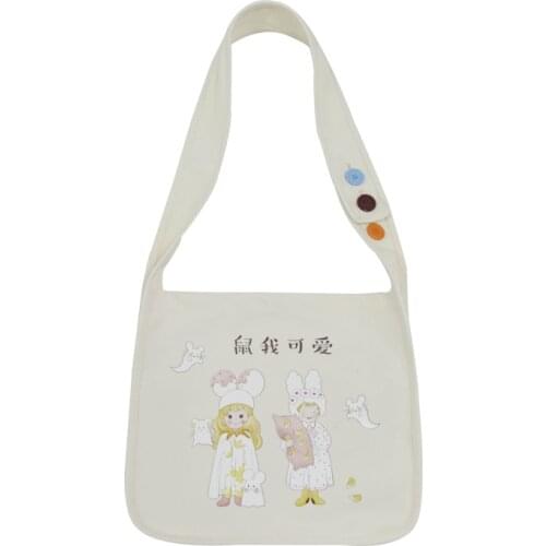 New Original Cartoon Printed Shoulder Bag Preppy Style Womens Luxury Handbag Canvas Messenger Bag Large Capacity Shopping Bag