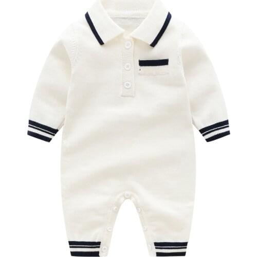 New autumn newborn baby clothes knit Knitted sweater multicolor lapel Long sleeve stripes cotton wool baby boy girl romper