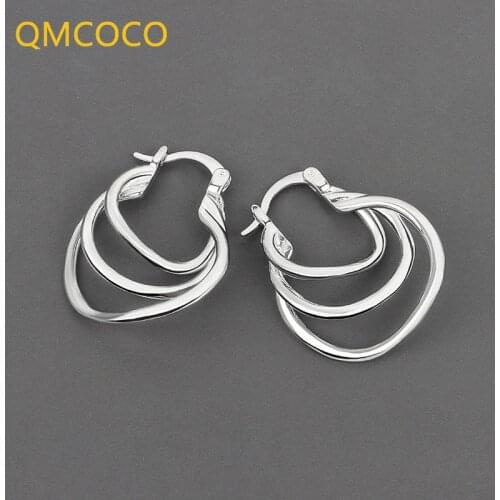 QMCOCO INS Style Vintage 925 Silver Multilayer C-Shaped Earrings For Woman Trendy Simple Birthday Party Gifts