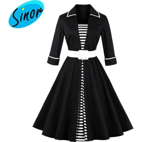 Amazon Ebays hot-selling dress autumn/winter striped stitched large size swing skirt 1556 tail clearance office banquet