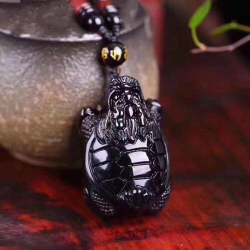 Natural Black Obsidian Beads Necklace Hand-Carved Dragon Turtle Jade Pendant Fashion Charm Jewelry Lucky Amulet Gifts