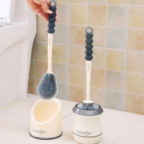 Flat/ Round Type Toilet Cleaning Brush Holder, Fine Pe Bristles, Gourd Long Handle with Hanging Hole, Toilet Deep Clean Brush