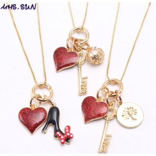 MHS.SUN Love Heart Pendant Kids Girls Charms Necklace DIY Chain Necklace Handmade Baby Kids Necklace Jewelry For Party Gift 1PC