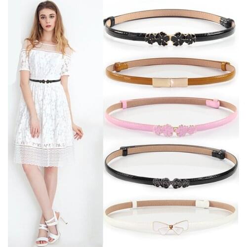 Hot Womens faux leather straps fashion women belts black flower buckle waistband high quality Patent leather waist belt dress