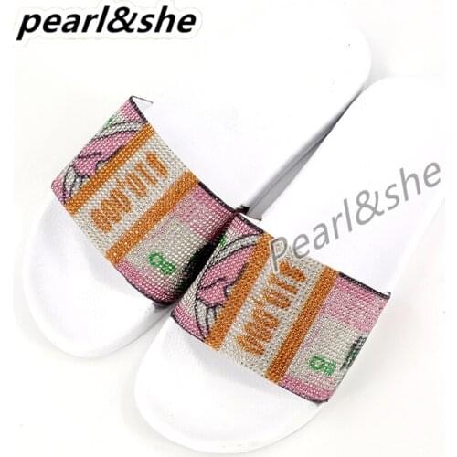 Fashion Wear Sandals Ladies Colorful Diamond Dollar Shoes Female Outdoor Slippers Girls Rhinestone Flip Flops Bling Bling