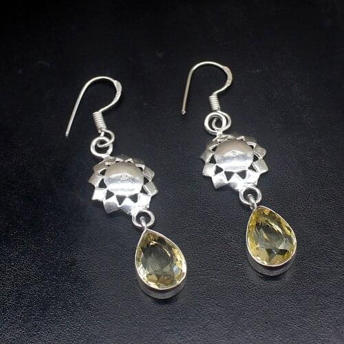 Gemstonefactory Big Promotion Single Unique 925 Silver Amazing Yellow Citrine Women Ladies Gifts Dangle Drop Earrings 20211767