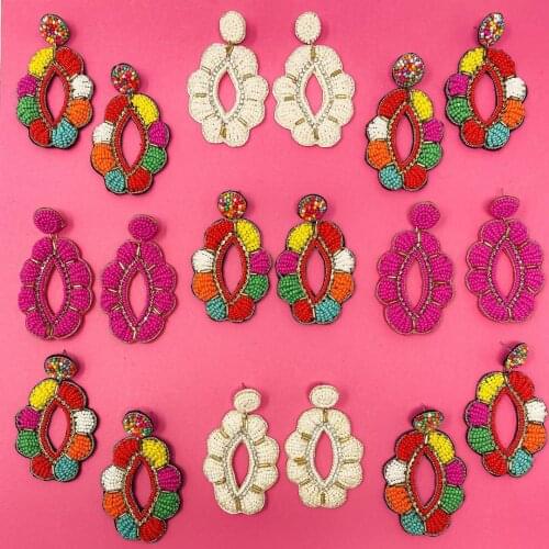 Vedawas INS Flower Beads Earrings for Women Boho Acrylic ZA Colorful Fringed Ball Drop Earrings Wedding Dress Christmas Jewelry