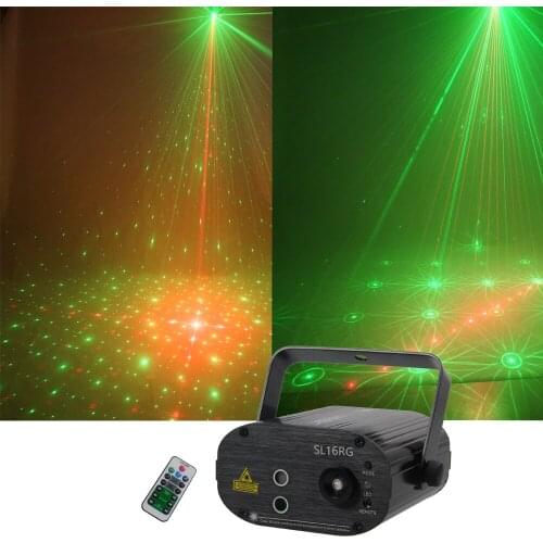 Sharelife 16 Red Green Gobos Mini Laser Light Mixed Blue LED Remote Control Speed DJ Home Gig Party Show Stage Lighting SL16RG