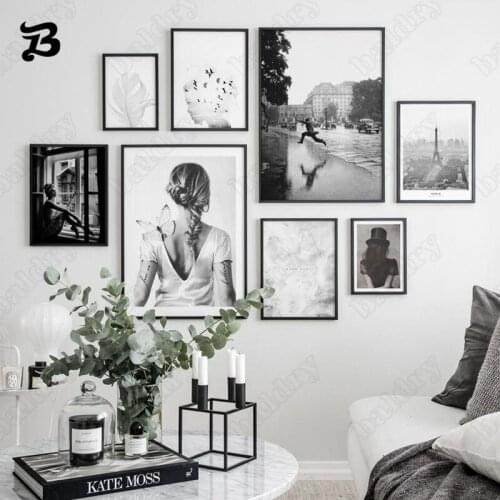Nordic Vintage Figure Painting Beautiful Photo Black and White Girls and Landscape Wall Art Pictures for Living Room Home Decor