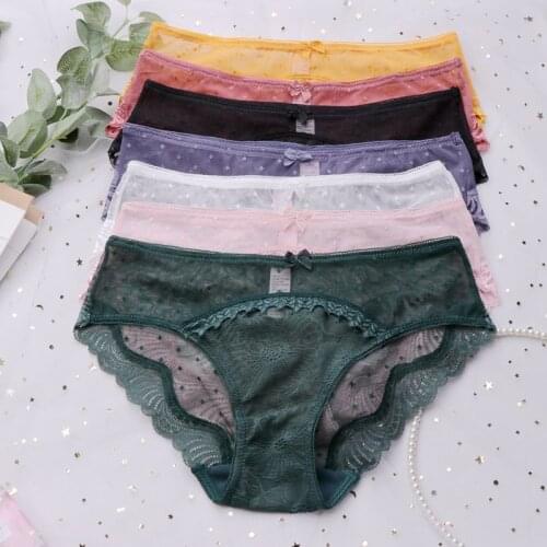 SP&CITY Sexy Lace Underpants Woman Bow Seamless Panties Low Waist Transparent Underwear Hollow Out Thong Wave Point Lingerie