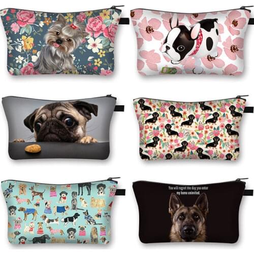 Boston Terrier German Shepherd Cosmetic Bag 3D Printing Cute Dog Girl Cosmetic Case Dachshund Cosmetic Storage Bag