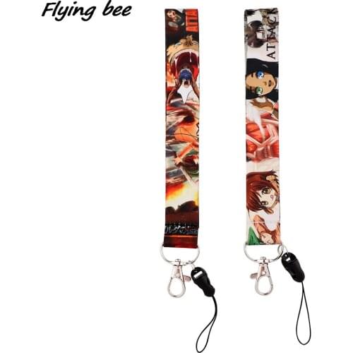 X1927 Attack On Titan Anime Personality Key Chain Short Lanyard Gift For Child Students Friends Phone USB Badge Holder Necklace