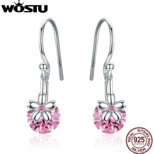 WOSTU New Arrival 925 Sterling Silver Dazzling Red Sakura Dorp Earring For Women Making Fashion Earring Jewelry Gift BNE039