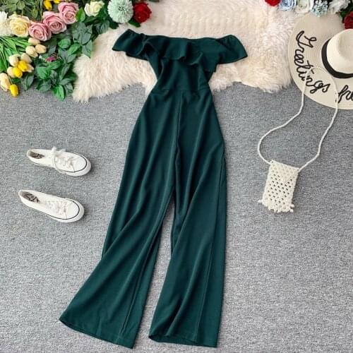 Women Summer Jumpsuit Long Elegant 2021 Wide Leg 4 Colors Pants Female Tube Top Polyester Black Jumpsuits Rompers Clothing