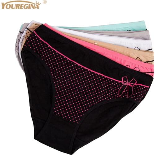 Women Underwear Cotton Panties Plus Size Middle Waist Dot Print Cute Briefs Ladies Breathable Intimates 6 pcs/lot
