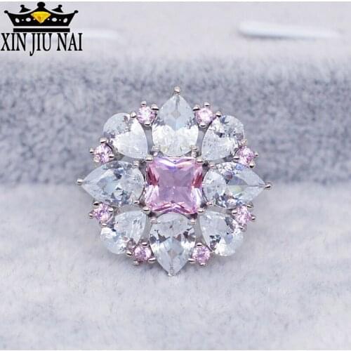 925 anillos Silver Blue Square Stone Wedding Ring Flower White Crystal Engagement Ring Silver Color Lover Rings For Women