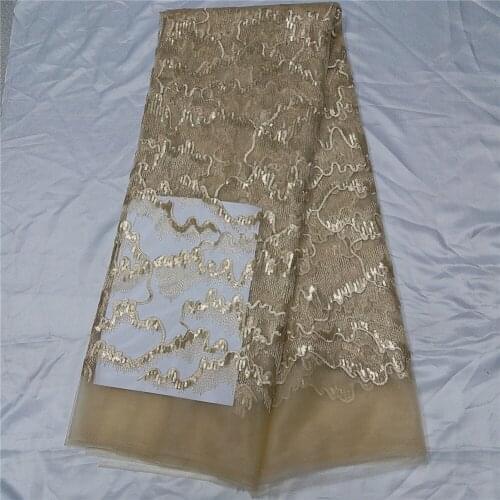 Gold Sequins french lace net fabric latest designs for lady fashion dress dry lace fabric for wedding party