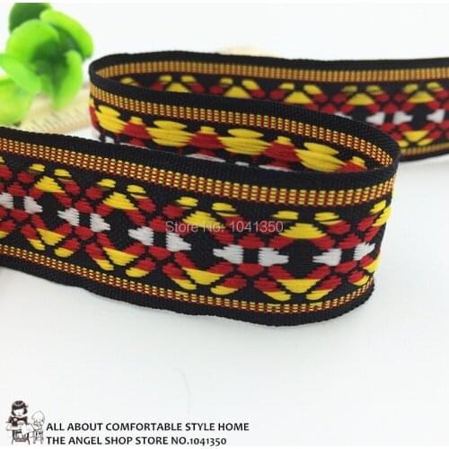 1'' 25mm 10yards/lot Craft Accessories Ribbon Laciness Black Woven Jacquard Ribbon With Colored Geometric Patterns Free shipping