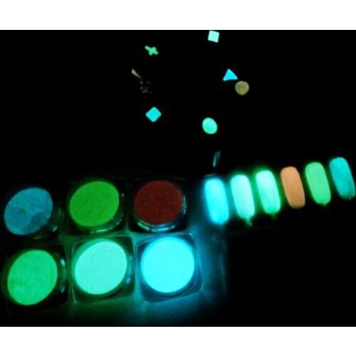 Nail Art 1 Box Nail Glitter Powder Dust Luminous Pigment Fluorescent Powder Nail Glitters Glow in the Dark 6 Colors