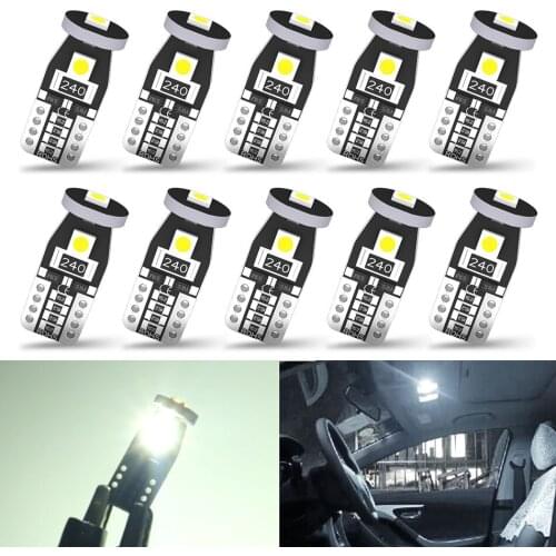 10Pcs T10 LED Lights 3030 SMD W5W Bulb Canbus No Error Car Interior Lighting Automotive Dome Lamp White Yellow blue