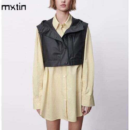 2021 Women Spring Fashion Yellow Striped Oversize Blouses Vintage Lapel Collar Long Sleeve Irregular Female Shirts Blusas Tops