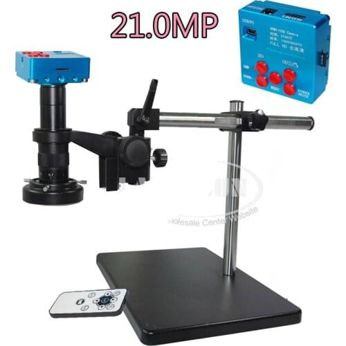 20X - 180X 21MP Full HD 1080P 60FPS HDMI USB HD Output Industry C-Mount Microscope Video Camera + Remote Control + 4GB TF Card