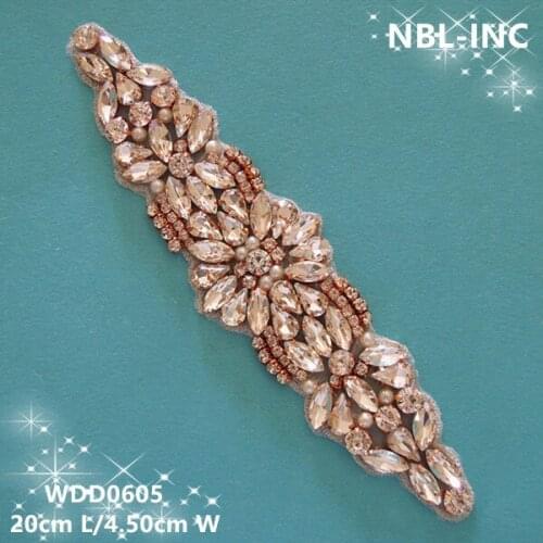 30pcs)Wholesale bridal beaded sewing rose gold crystal rhinestone applique for wedding dresses DIY iron on WDD0605