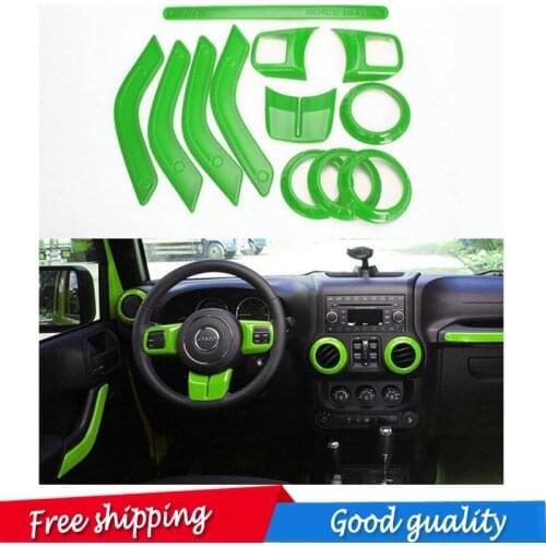 Free shipping 12 pic Interior Mouldings Full Set Interior Decoration Trim Kit For Jeep Wrangler Cab 4 Door 2011 - 2015