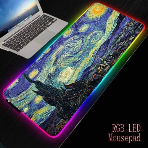 Abstract Art Painting Large LED Gamer Mousepad RGB Glow Mouse Pad XXL Custom Gaming Accessories Computer Anime Desk Mat Muismat