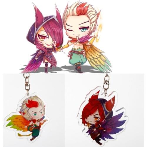Game League of New Legends Acrylic keychain LOL XAYAH and RAKAN Couples Key Chains Pendant Jewelry Accessory Chaveiro Llaveros