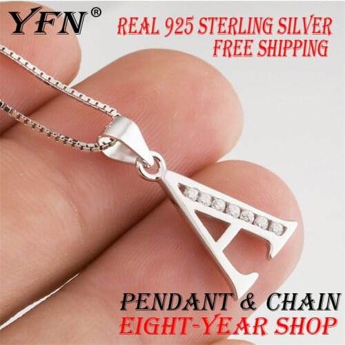 YFN Brand 925 Sterling Silver Classic Initials Letter A Pendants Necklace Alphabet Choker Chain 18Inch For Women Girl
