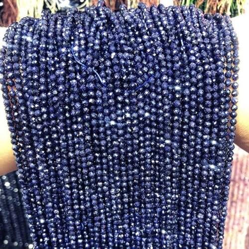 Natural Stone Beads Small Faceted Shining Blue Sand Stone Loose Beads 2 3 4 5mm For Bracelet Necklace Jewelry Making
