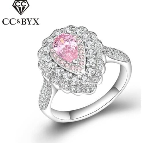 CC S925 Wedding Silver Rings For Women Luxury Jewelry Pink Stone Horse Eye Olive Shape Water Drop Bridal Engagement Ring CC715