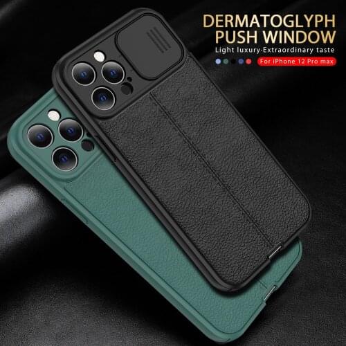 For Iphone 12 Pro Case Push Camera Protect Lychee Pattern Leather Cover For IPhone12 Mini 11 X XS Max XR 8 7 Plus Silicone Funda