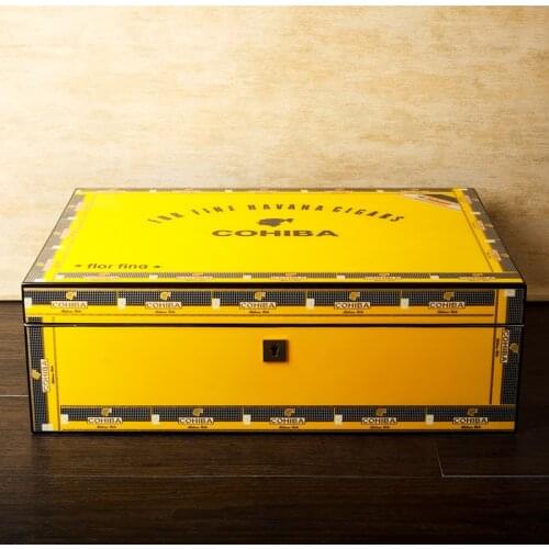 COHIBA Cedar Wood Gloss Piano Finish Travel ( Flaws ) Humidor With Lock Humidifier Hygrometer Cigar Case Collection Humidor Box