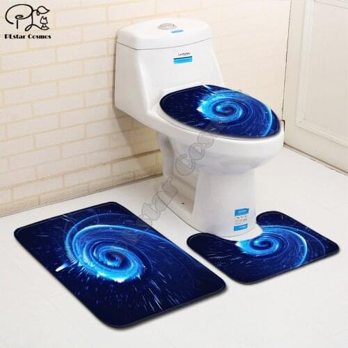 Galaxy pattern funny 3D printed Bathroom Pedestal Rug Lid Toilet Cover Bath Mat Set drop shipping style-3