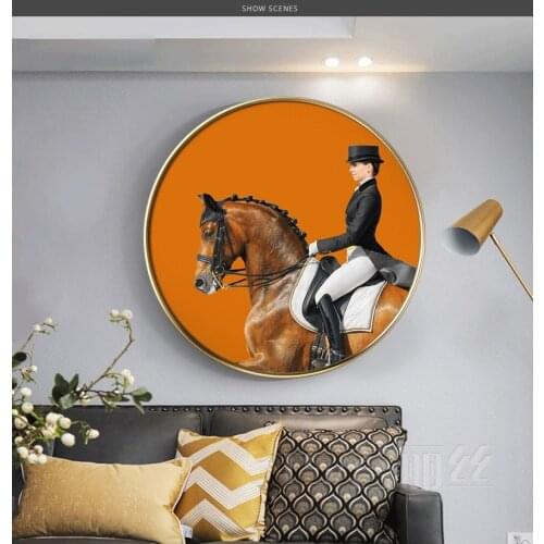 EECAMAIL Diamond Painted Full Diamond Living Room Modern Light Luxury Knight Horse Round Diamond Embroidered Porch Paste Diamond