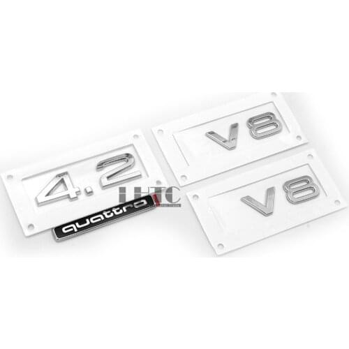 Chrome Finished 4.2 Quattro V8 Body Wing Side & Rear Emblem Badge Set For AUDI A6 A8 Q7 Quattro