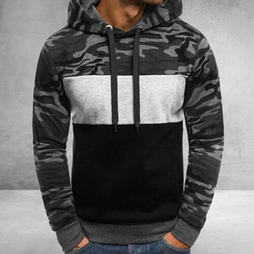 Camo Patchwork Sweatshirt Mens Hoodies 2020 Autumn Loose Male Hooded Pullover Mens Streetwear Tops