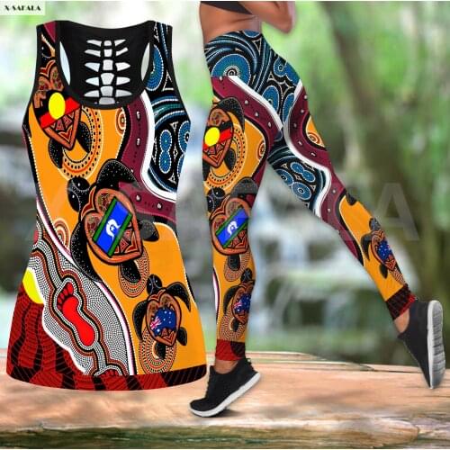 Cute Dot Turtle Two Piece Yoga Set Women 3D Print Vest Hollow Out Tank Top High Waist Legging Summer Casual Sport