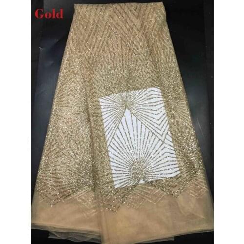 Sequins Lace Fabric 5 Yards, Gold Lace Fabric, African Lace Fabric, Bridal Wedding Mesh Fabric For Evening Dress